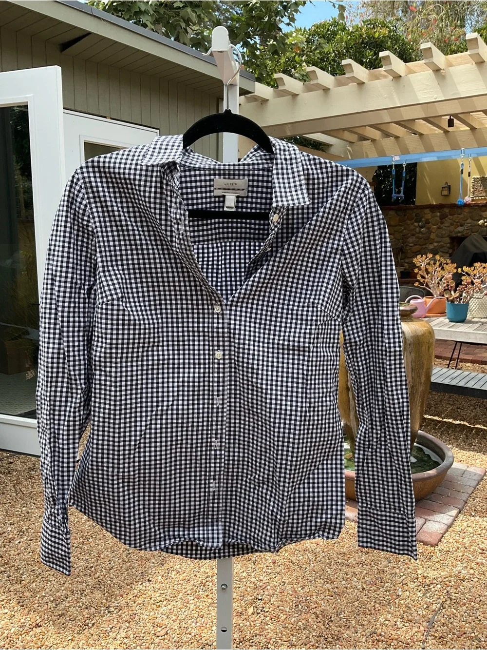 J. Crew Black and White Gingham Button-Down Shirt